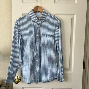 J.Crew Irish Linen Slim Fit Shirt 100% Linen Blue Stripe Size S